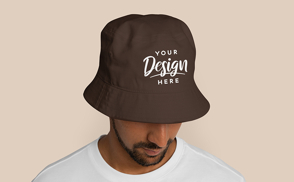 Man with head down and bucket hat mockup