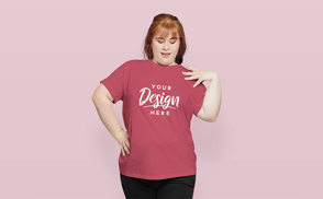 Blonde girl posing in t-shirt mockup