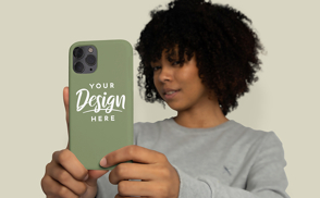 Black woman with cellphone mockup