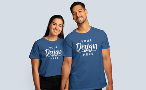 Couple in t-shirts holding hand mockup
