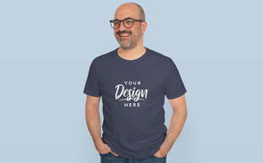 Man with glasses and t-shirt mockup