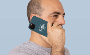 Older man talking on phone case mockup