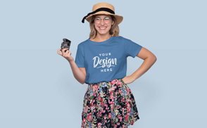 Woman in spring skirt and t-shirt mockup