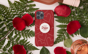 Leaves and flower petals phone case mockup