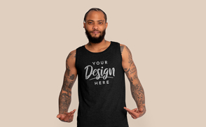 Male with tattoos and tank top mockup