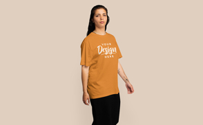 Brown hair girl oversized t-shirt mockup | Start Editing Online