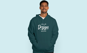 Hispanic man in oversized hoodie mockup