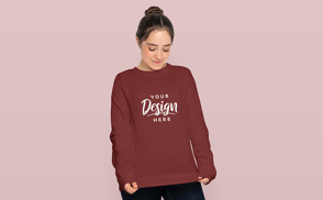 Teenage girl in sweatshirt mockup