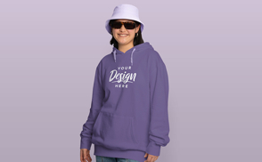Girl in sunglasses and hoodie mockup