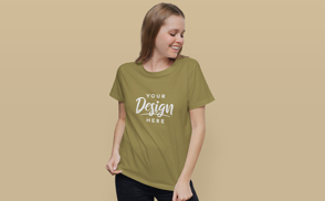 Girl smiling with t-shirt mockup