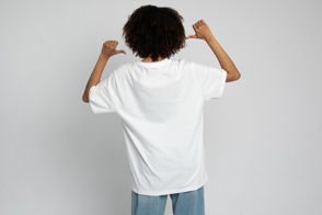 Black girl backwards with oversized t-shirt mockup