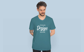 Man with tattoo and t-shirt mockup