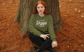 Girl in park sweatshirt mockup