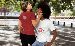 Happy couple in park t-shirt mockup