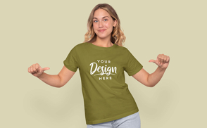 Woman in t-shirt mockup-repeated