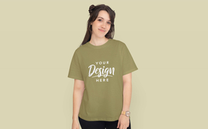 Young woman in classic t-shirt mockup