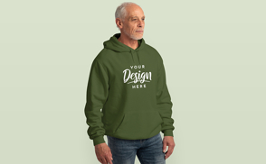 Old man in hoodie and jeans mockup