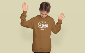 Surprised child in hoodie mockup