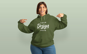 Plus size woman in hoodie mockup