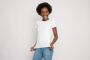 Black female with afro in t-shirt mockup