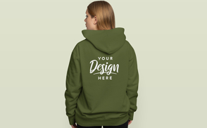 Blonde woman backwards in hoodie mockup