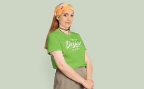 Blonde girl in bandana t-shirt mockup | Start Editing Online