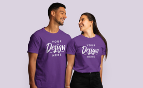Funny hispanic couple in t-shirt mockup