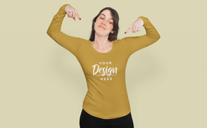 Woman in long sleeve shirt mockup