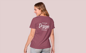 Blonde young girl in t-shirt mockup