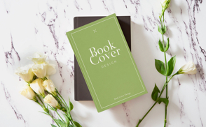 Flowers book cover mockup composition