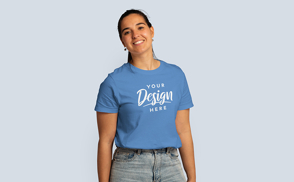 Hispanic woman smiling t-shirt mockup | Start Editing Online