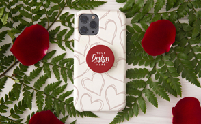 Leaves and flower petals phone case mockup-repeated