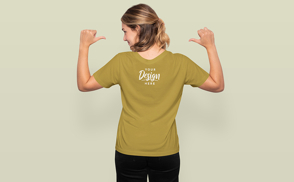 Blonde short hair girl in t-shirt mockup