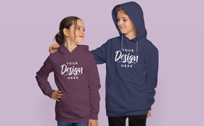 Cute children with hoodie mockup