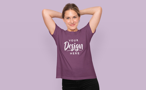 Blonde woman with t-shirt mockup-repeated