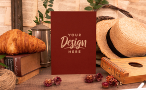 Greeting card in kitchen with food mockup