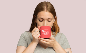 Blonde girl drinking coffee | Online Mockup Generator