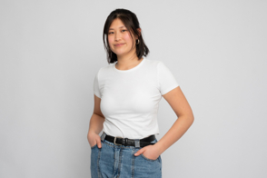 Asian female wearing t-shirt mockup