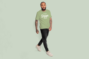 Cool black man walking t-shirt mockup | Start Editing Online