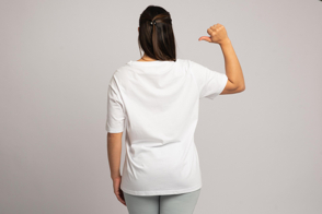 Hispanic girl backwards in t-shirt mockup