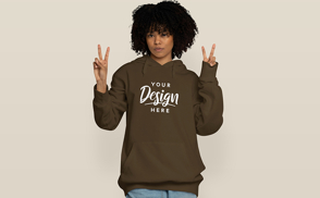 Black girl curly hair in hoodie mockup