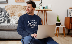Man with laptop sweatshirt mockup