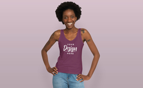 Young black woman in tank top mockup