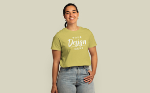 Hispanic girl smiling t-shirt mockup | Start Editing Online