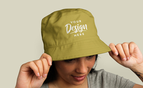 Brunette girl with bucket hat mockup | Start Editing Online