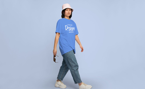 Asian girl walking t-shirt mockup | Start Editing Online