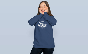 Happy teenage girl in hoodie mockup