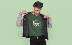 Man with jacket and t-shirt mockup