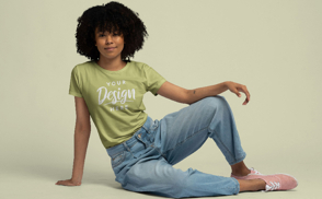 Cool girl sitting oversize t-shirt mockup | Start Editing Online