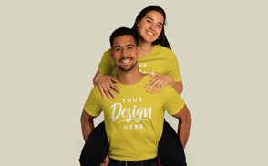 Young hispanic couple with t-shirt mockup